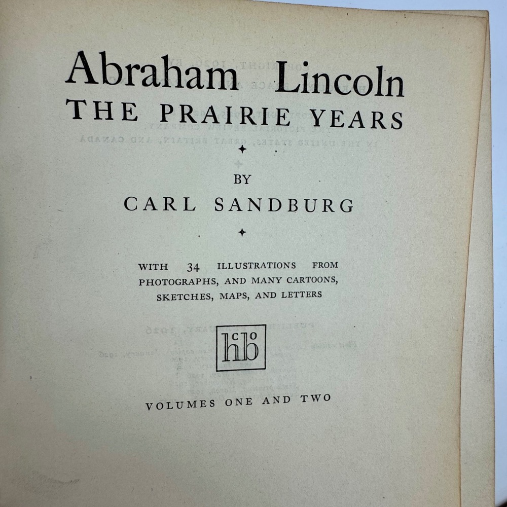 Abraham Lincoln Prairie Years Carl Sandburg 1926 HC Antique Book Vol 1 & 2